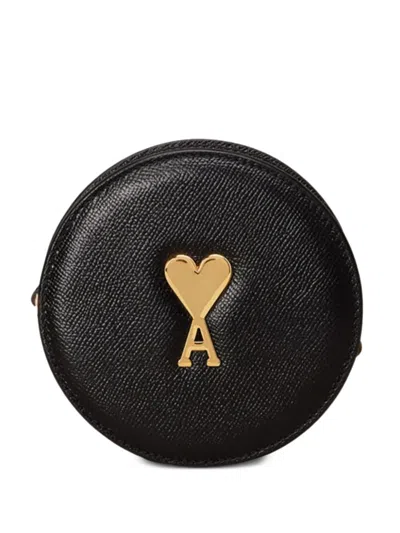 Shop Ami Alexandre Mattiussi Round Paris Paris Leather Crossbody Bag In Noir