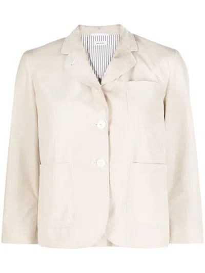 Shop Thom Browne Rounded-collar Single-breasted Blazer In Khaki