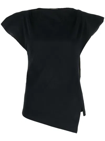 Isabel Marant Boat Neck Cap Sleeve Top With Shoulder Pads In Black