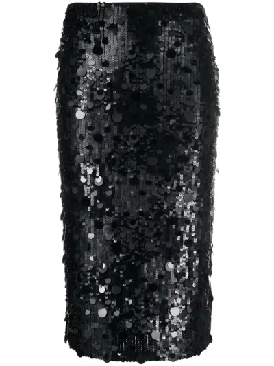 Shop P.a.r.o.s.h Sequinned Midi Skirt In Black