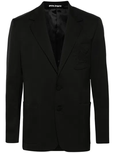 Palm Angels Single-breasted Twill Blazer In Black Black