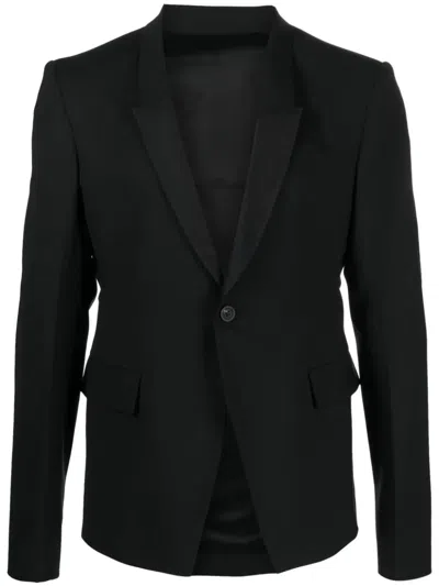 Shop Rick Owens Single-breasted Virgin Wool Blend Blazer In Black