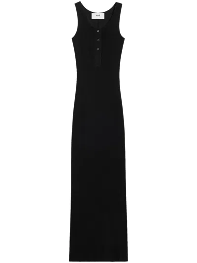 Shop Ami Alexandre Mattiussi Sleeveless Cotton Maxi Dress In Noir