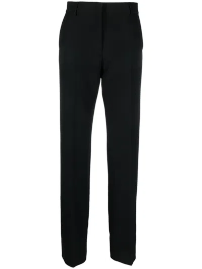 Msgm High-waisted Crepe Straight-leg Trousers With Belt Loops In Black