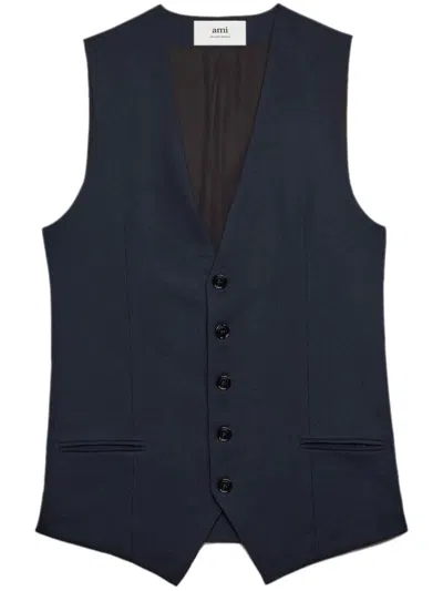 Shop Ami Alexandre Mattiussi Tailored Wool Waistcoat In Night Blue
