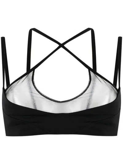 Attico Mesh-panel Criss-cross Bralette Top In Black