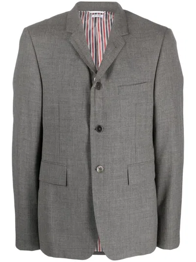 Shop Thom Browne Rwb-trim Wool Blazer In Grey