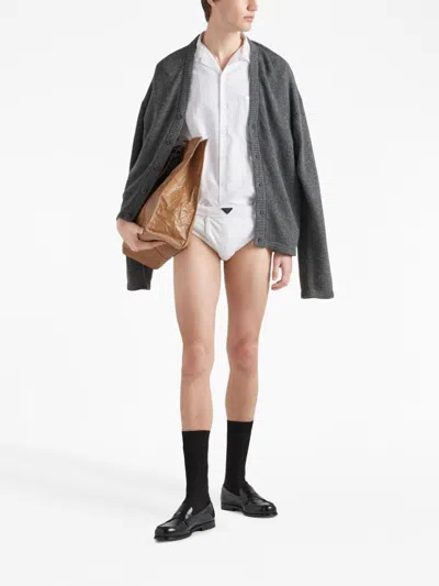 Prada Triangle Logo Short-sleeved Shirt In Bianco