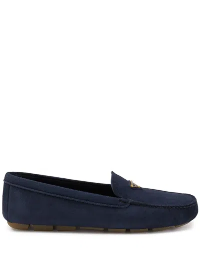 Shop Prada Triangle-logo Suede Driving Loafers In Pomice