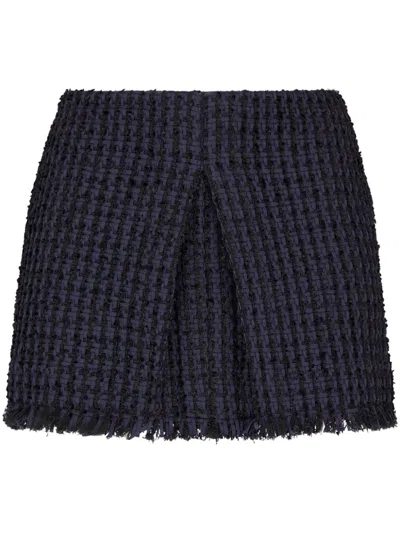 Dsquared2 Textured Fabric Fringe Hem Miniskirt With Front Slit In Navy Blue
