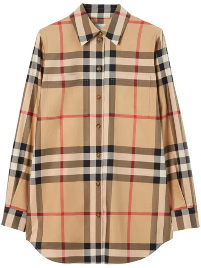 Burberry Check Cotton Shirt In Archive Beige Ip Chk