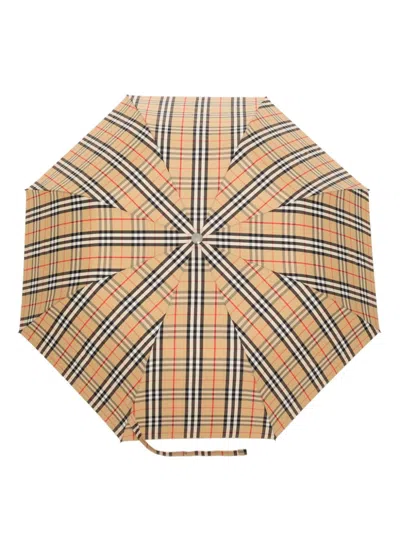 Shop Burberry Vintage Check Folded Umbrella In Archive Beige