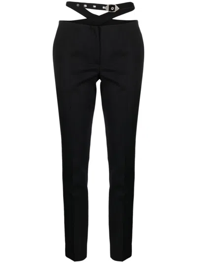 Attico Waist-strap Wool Trousers In Black