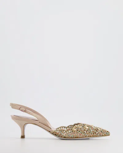 Shop René Caovilla Baby And Multi-colour Lace Pointed Toe Heels With Diamanté And Pearl Detail In Pink