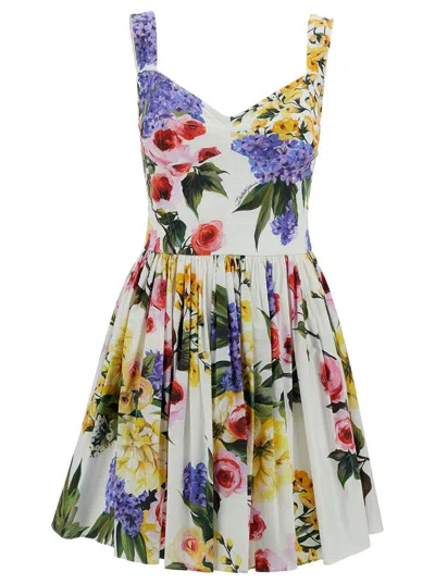 Shop Dolce & Gabbana Mulrticolor Garden Print Mini Dress In Cotton Blend Woman In Multicolor
