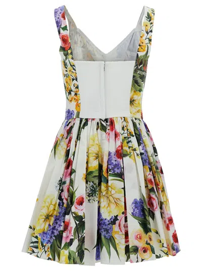Shop Dolce & Gabbana Mulrticolor Garden Print Mini Dress In Cotton Blend Woman In Multicolor