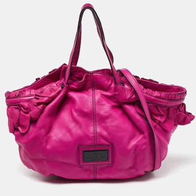Shop Valentino Leather Ruffle Satchel In Pink