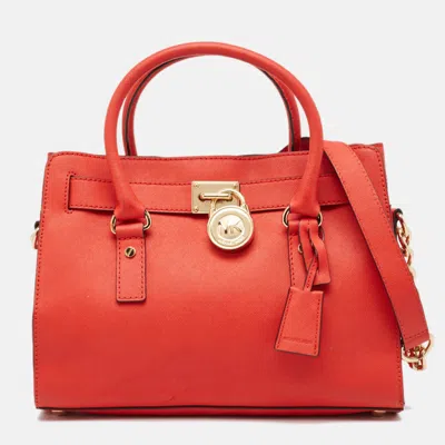 Shop Michael Kors Micheal Kors Saffiano Leather East/west Hamilton Tote In Red