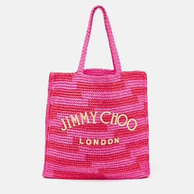 Shop Jimmy Choo /red Woven Straw Beach Tote In Pink
