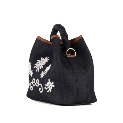 Shop Via Mail Bag Hand-embroidered Denim Bucket In Blue