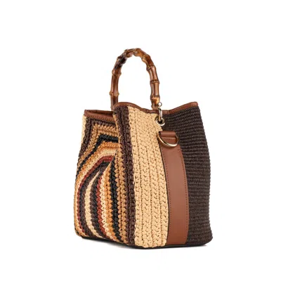 Shop Via Mail Bag Handmade Crochet Raffia Bucket Bag With Leather Details In Beige, Brown, Black