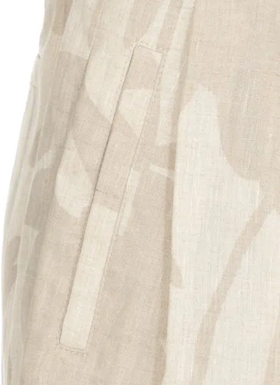 Shop Brunello Cucinelli Ramage Print Linen Slouchy Trousers In Beige