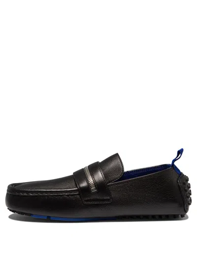 Shop Burberry Leather "motor" Low Loafers In Black