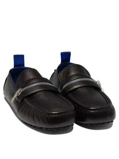 Shop Burberry Leather "motor" Low Loafers In Black