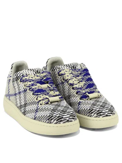 Shop Burberry Box Checked Knitted Sneakers In Gray