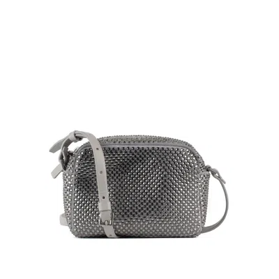 Shop Fabiana Filippi Leather Camera Bag With Swarowski In Gray