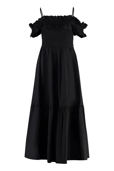 Shop Ganni Poplin Dress In Black