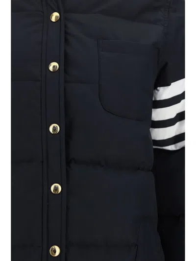 Shop Thom Browne Navy Blue Feather Down 4-bar Coat