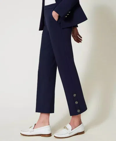 Shop Twinset Cropped Pants With Buttons Clothing In Blue