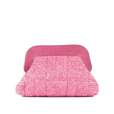 Shop Via Mail Bag Hand Woven Raffia Bag With Pink Snap Closure