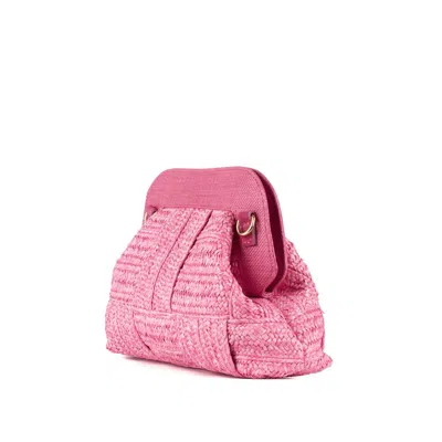Shop Via Mail Bag Hand Woven Raffia Bag With Pink Snap Closure