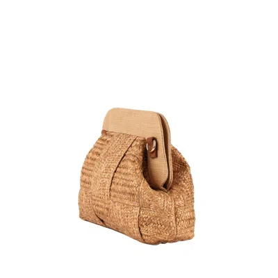 Shop Via Mail Bag Hand Woven Raffia Bag With Beige Snap Closure