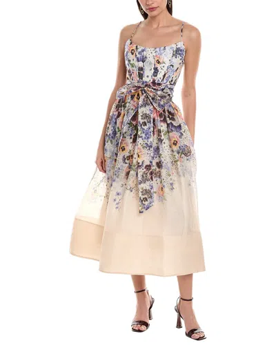 Shop Zimmermann Tama Corset Linen & Silk-blend Midi Dress In Multi