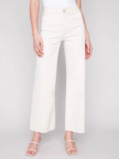 Shop Charlie B Wide Leg With Raw Edge Jeans In Natural In White
