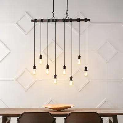 Jonathan Y Rhys 40" 8-light Vintage Industrial Driftwood Iron Led Linear Chandelier With Height Adjustable Bulb