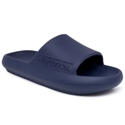 Shop Nautica Logo-embossed Slide Sandal In Blue