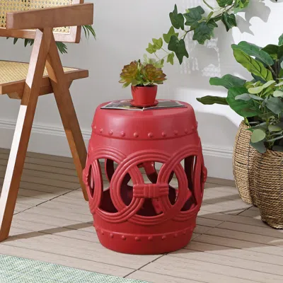 Jonathan Y Lucky Coins 16" Chinese Ceramic Drum Garden Stool