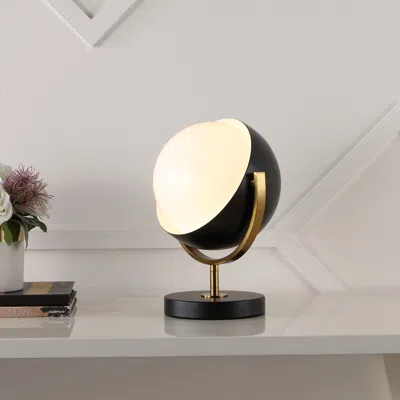 Jonathan Y Orion 12" Vintage Classic Metal/acrylic Adjustable Orb Led Floor Spotlight, Black/brass Gold