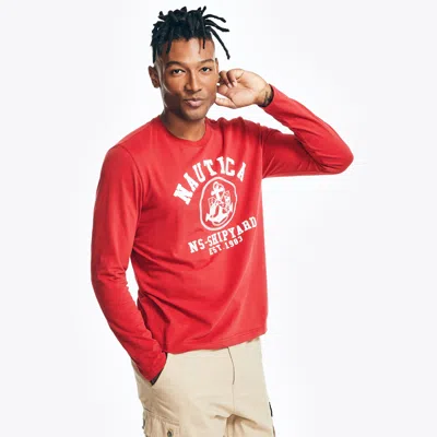 Shop Nautica Mens Sustainably Crafted Graphic Long-sleeve T-shirt In Red