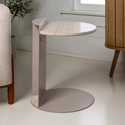 Jonathan Y Evelyn 16" Contemporary Natural Marble/metal Handmade C-shaped End Table, Beige/pink Beige