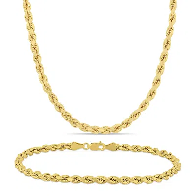 Mimi & Max Men's Rope Chain Necklace And Bracelet Set 10k Yellow Gold In Yellow