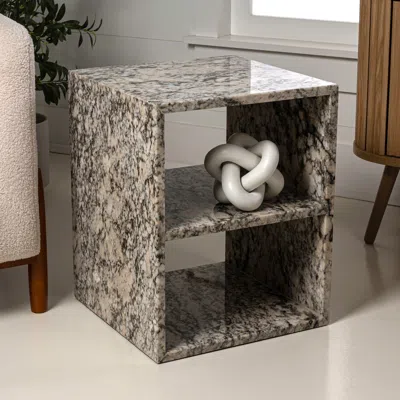 Jonathan Y Sloane 16" Modern Natural Marble Handmade Rectangular 2-shelf End Table, Beige/dark Taupe