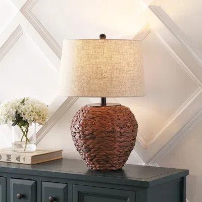 Jonathan Y Alaro 24.5" Banana Leaf Basket Led Table Lamp