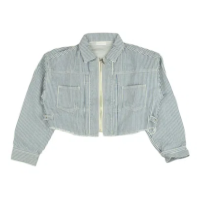 Shop John Elliott Culver Pinstripe Denim Jacket - White/blue