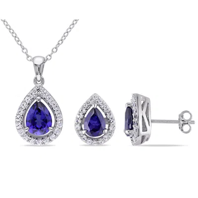 Mimi & Max 4 7/8ct Tgw Created Blue And Created White Sapphire Necklace And Earrings Set Sterling Silver In Blue
