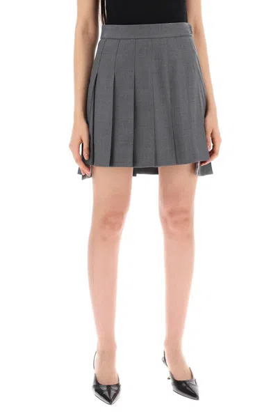 Shop Thom Browne Wool Pleated Mini Skirt In Grey